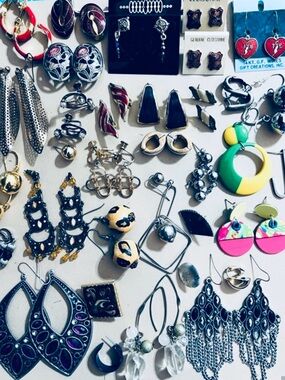 24+ Pairs of Earrings Craft Collage Mixed Media Upcycle Wearable Screw Post Clip